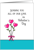 Valentine’s Day Greeting Card-Sending Our Love-Three Hearts on Stems card