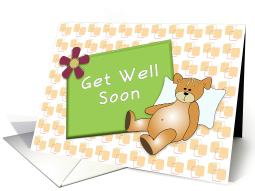 Get Well Greeting Card-Fell Better Card-Bear with Pillow & Flower card