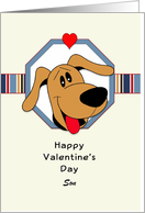 Son Happy Valentine’s Day-Dog in Frame with Hearts-Customizable Text card