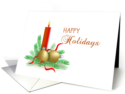 Happy Holidays Greeting Card-Candle-Gold Look-Ornament-Christmas card