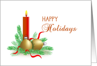 Happy Holidays Greeting Card-Candle-Gold Look-Ornament-Christmas card