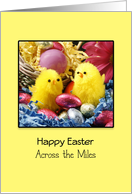 Across the Miles Happy Easter Greeting Card-Two Yellow Chicks-Eggs card