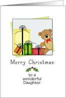 For Daughter Christmas Card-Bear and Presents-Customizable Text card