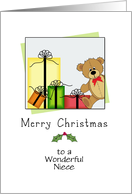 For Niece Christmas Card-Bear and Presents-Customizable Text card