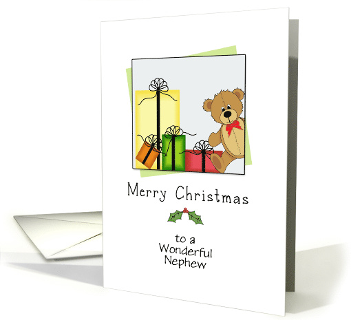 For Nephew Christmas Card-Bear and Presents-Customizable Text card