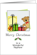 For Nephew Christmas Card-Bear and Presents-Customizable Text card