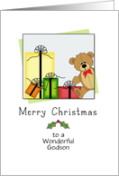 For Godson Christmas Card with Bear & Presents Customizable Text card