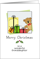 For Granddaughter Christmas Card-Bear & Presents-Customizable Text card