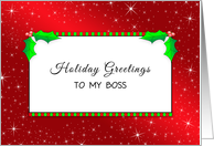 Boss Christmas Greeting Card-Red Background-Holly and Stripes card