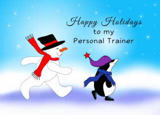 For Personal Trainer/Instructor Christmas Card-Snowman & Penguin