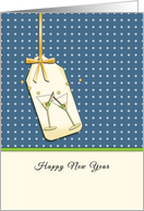 Happy New Year Greeting Card with Martini Glasses-Tag-Ribbon Look card