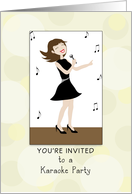 Karaoke Party Invitation-Retro Girl Holding a Microphone-Musical Notes card