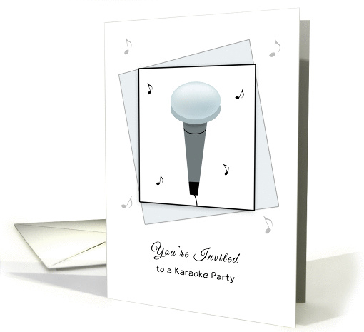 Karaoke Party Invitation with Mircrophone and Musical Notes card