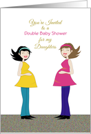 Double Baby Shower Invitation for Daughters Greeting Card-Retro Girls card