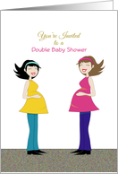 Double Baby Shower Invitation Greeting Card-Two-2-Retro Pregnant Girls card