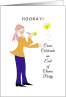 End of Chemo Party Greeting Card Invitation-Retro Girl-Scarf-Butterfly card