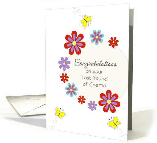 Last Round of Chemo Greeting Card-Yellow Butterflies and Flowers card