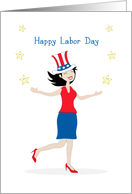 Labor Day Greeting Card with Retro Girl-Patriotic Hat-Stars card