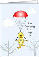 Parachute Bird Greeting Card-Just Dropping In to Say Hi-Trees-Clouds card