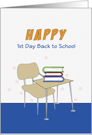 Happy 1st Day Back to School, Greeting Card-School Chair, Books card