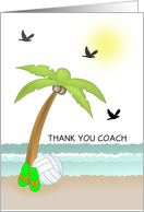 Beach Volleyball Thank You Card for Coach-Palm Tree-Flip Flops-Birds card