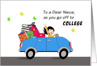 Niece Off to College Greeting Card-Car-Retro Girl-Luggage- card