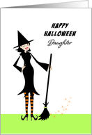 Daughter Halloween Greeting Card with Retro Witch and Broom card