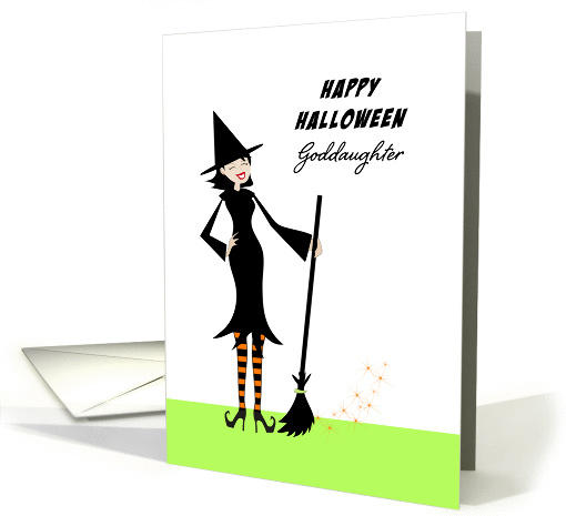 Goddaughter Halloween Greeting Card with Retro Girl Witch... (957957)