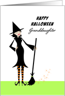 Granddaughter Halloween Greeting Card with Retro Girl Witch and Broom card