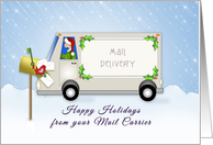 Christmas Card from Mail Carrier-Winter Scene-Mail Truck-Mail Box-Bird card