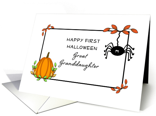 First Halloween Card For Great Granddaughter-Spider-Pumpkin card