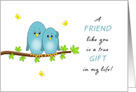 Friendship Greeting Card-Two Blue Birds on Branch-Yellow Butterflies card