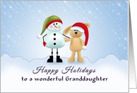 For Granddaughter Christmas Card-Snowman-Bunny Rabbit card
