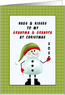 For Grandma-Grandpa Christmas Greeting Card-Snowman-Hugs-Kisses-X-O card