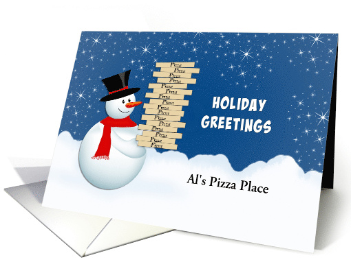 Christmas Card From Pizza Food Service-Snowman-Hot Lunch-Custom card