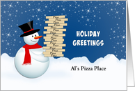 Christmas Card From Pizza Food Service-Snowman-Hot Lunch-Custom card