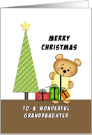 For Granddaughter Christmas Greeting Card-Bear-Christmas Tree-Presents card