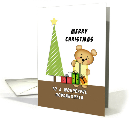 For Goddaughter Merry Christmas Greeting Card-Bear-Tree-Presents card