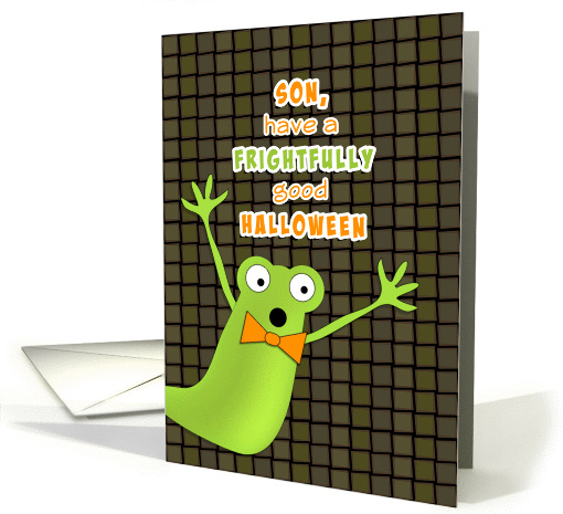 Son Halloween Greeting Card with Green Gremlin-Monster Design card