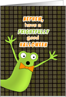 Nephew Halloween Greeting Card with Green Gremlin-Monster Design card