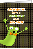 Goddaughter Halloween Greeting Card with Green Gremlin-Monster Design card