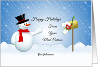 Custom Christmas Greeting Card From Mail Carrier-Mail Man-Snowman card
