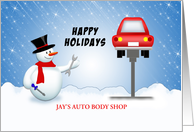 From Car Mechanic-Christmas Greeting Card-Snowman-Red Car-Custom card