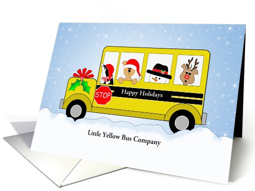 Christmas School Bus Greeting Card-Animals-Customizable Text card