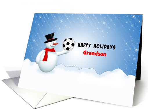 For Grandson Christmas Snowman Soccer Ball Greeting... (998007)