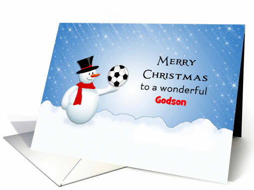 For Godson Christmas Snowman Soccer Ball Greeting... (998009)