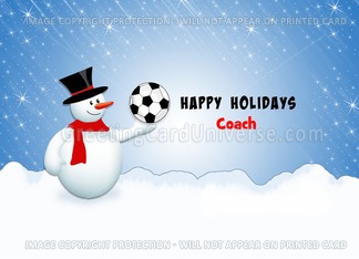 For Coach Christmas Snowman Soccer Ball Greeting Card-Custom Text