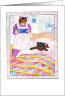 Get Well Mother Calico Cat soup black kitten bed quilt Catinka Knoth card