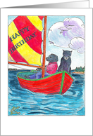 Cat Dog sailing red Happy Birthday sailboat Catinka Knoth card