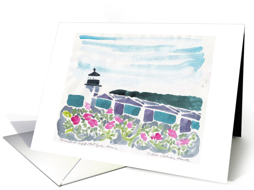 Marshall Point Lighthouse beach roses Maine watercolor... (1165124)